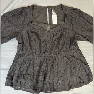 Torrid Lace Peplum Puff Sleeve Top NWT Size 3 (3X) Black